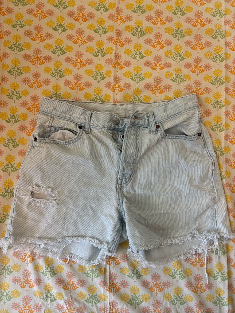 Light Blue Denim Women's Distressed Shorts-Size 4